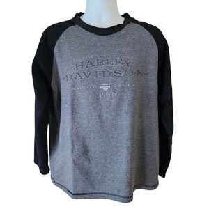 Harley-Davidson Men's 2XL Gray Black Long Sleeve Shirt Logo Graphic USA Biker